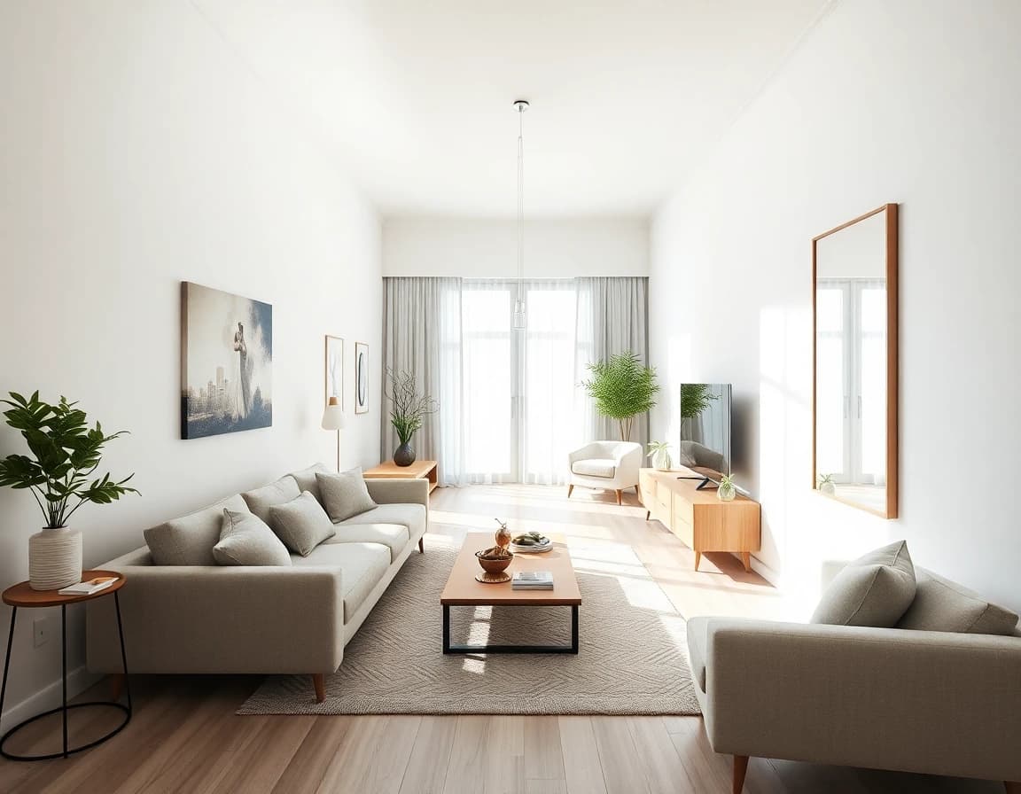 Längliches Zimmer einrichten: schmaler Raum mit optisch verbreiternder Möblierung